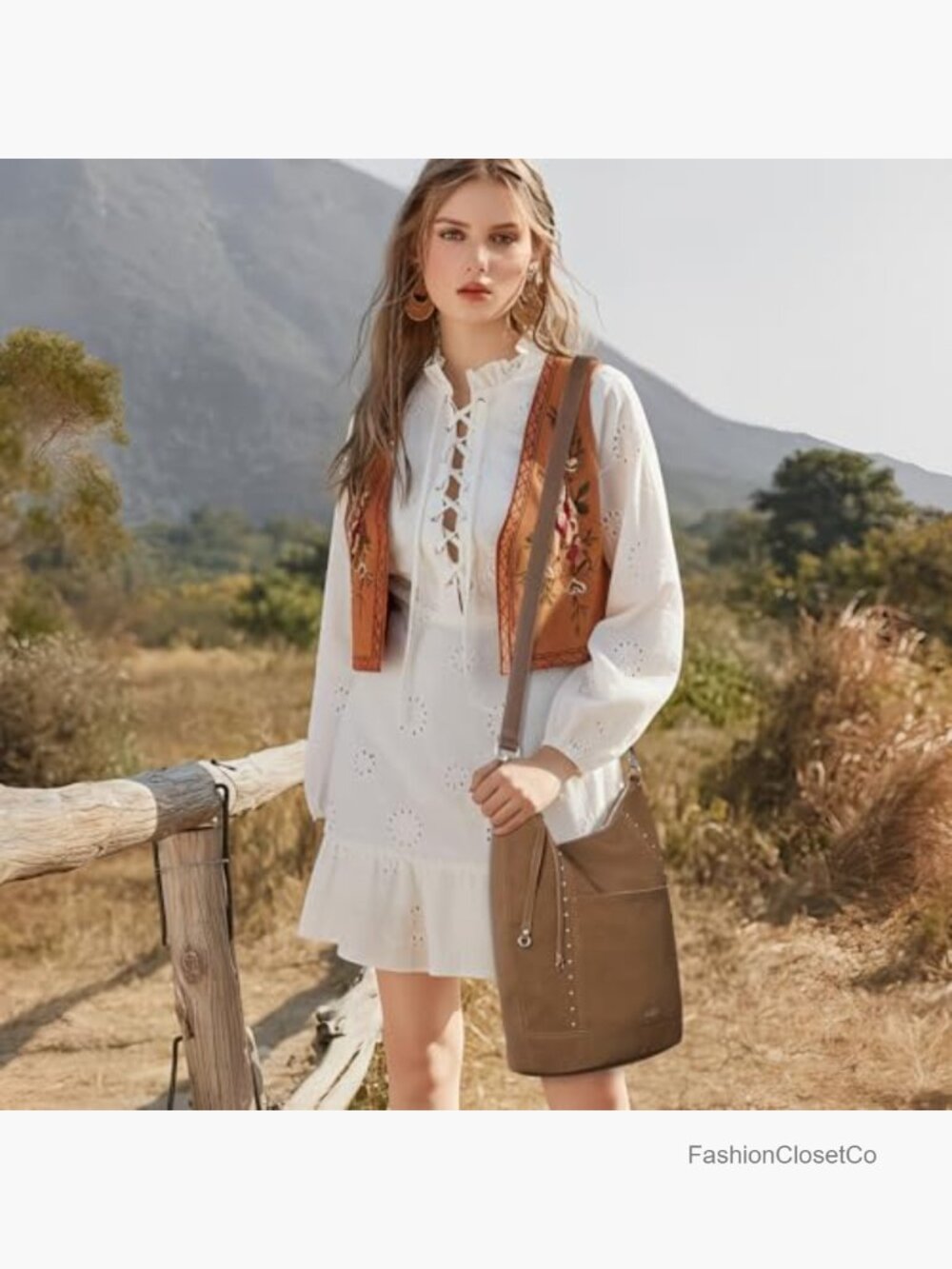 Large Crossbody Hobo Bag with Fringe, Vegan Leather Shoulder Bag for Work Travel - Picture 2 of 7
